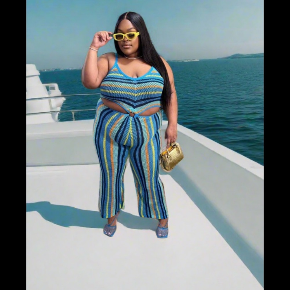 Striped Blue and Yellow Jumpsuit